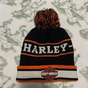 Harley-Davidson Black and Orange Knit Pom Beanie for Kids